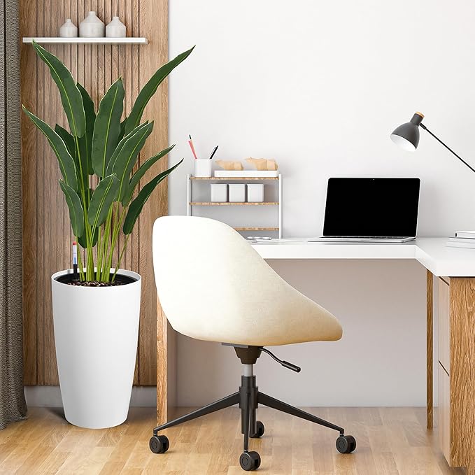 22" Tall Round Planter Set of 2, Self Watering Pots for Indoor Plants, Large Flower Pot Outdoor with Built-in Drainage and a Water Level Monitor, for Patio, Porch, Living Room, or Home Office, White