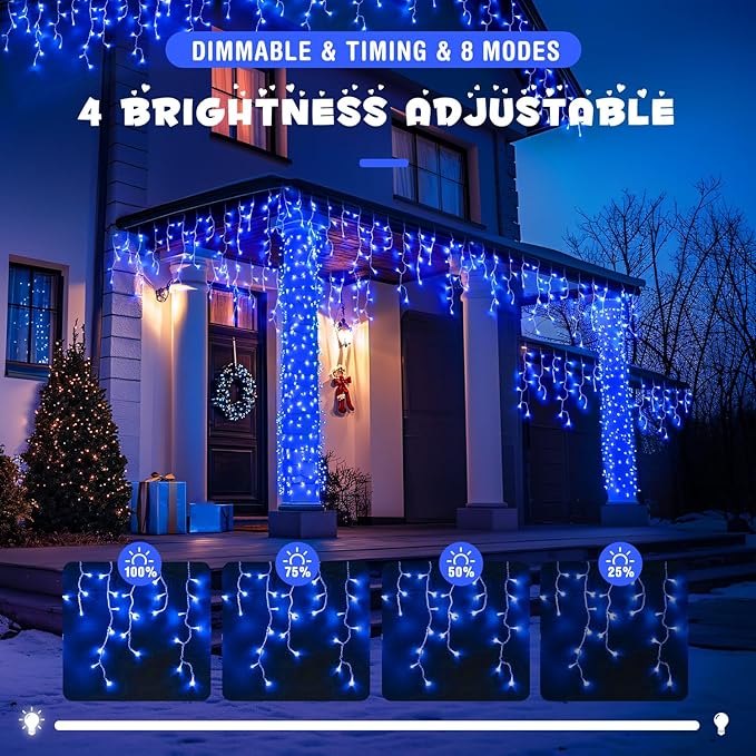 JMEXSUSS 400 LED Blue Icicle Lights for Outdise, 38.8 FT Christmas Icicle Lights Indoor Outdoor with 80 Drops, Blue Christmas Lights with Remote Plug in for House Fireplace Christmas Decorations