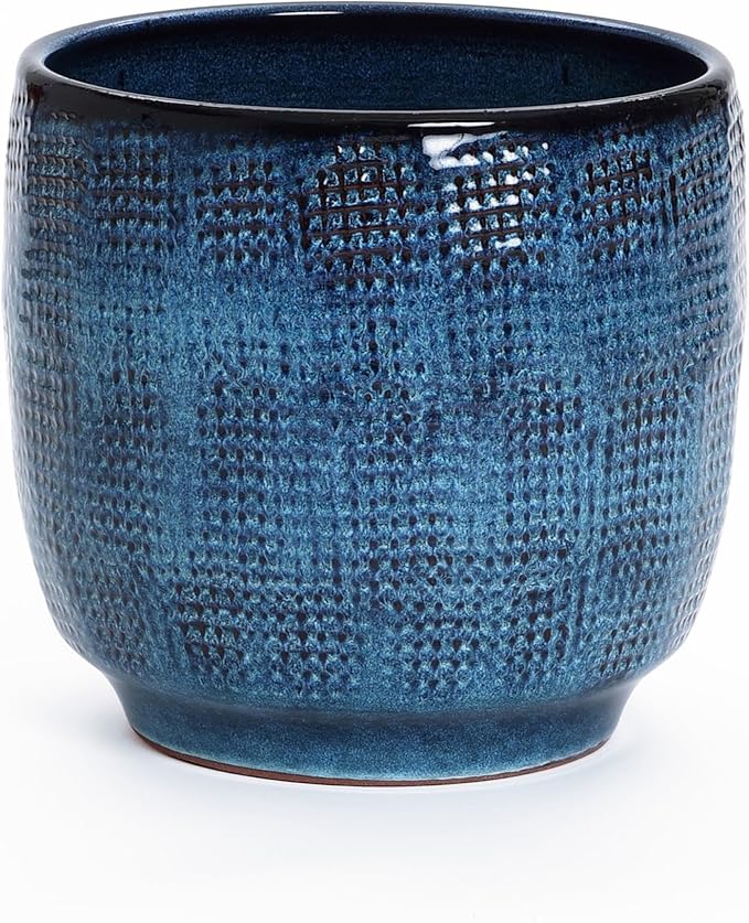 LuxenHome Ocean Blue 12-Inch Dia Round Ceramic Planter Pot with Drainage Hole and Rubber Plug, Modern Gradient Glaze Plant Pot, Decorative Flower Garden Pot for Indoor Outdoor Plants