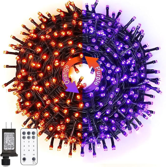JMEXSUSS 200 LED Orange and Purple Halloween Lights Plug in, 66ft Connectable Color Changing Christmas String Lights with Remote, Outdoor Waterproof Tree Lights for Yard Halloween Decor