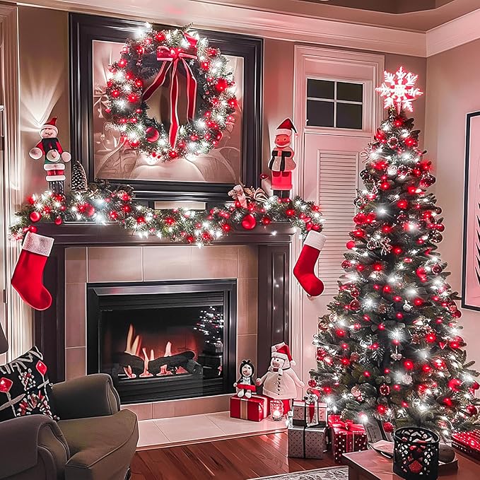 JMEXSUSS Red and White Christmas Tree Lights with Remote, 600 LED String Lights Outdoor Indoor Clear Wire, 168ft Christmas Twinkle Lights Plug in for Bedroom Tree Birthday Party Christmas Decorations