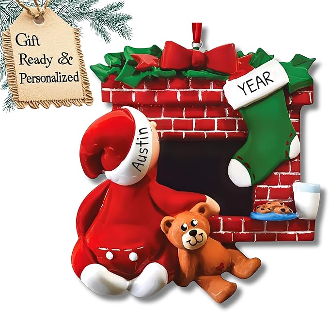 3D Fireplace Toddler Ornaments for Christmas Tree 2025 - Xmas Eve Ornament for Kids Ornament for Girl Personalized Christmas Ornaments for Kids Gifts for Boys Fireplace Toddler Boy Decorations