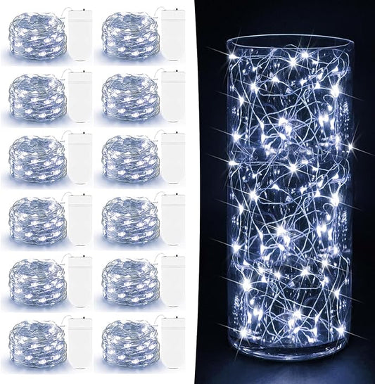 12 Pack Fairy Lights Battery Operated - 7ft 20 LED Twinkle Lights Copper Wire Mini String Lights Firefly Lights for Mason Jars DIY Crafts Christmas Wedding Party Centerpiece Table Decor, Cool White