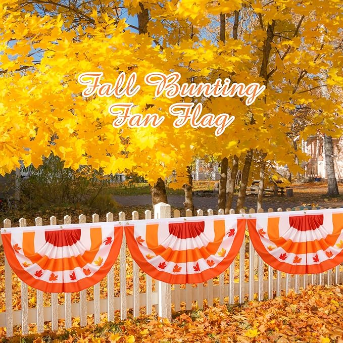 3 Pcs Fall Bunting Outdoor Flag for Outside 3 x 1.5 ft Fall Banner Leaf Pattern Hanging Pleated Bunting Fan Flag Autumn Thanksgiving Outdoor Decorations for Holiday Party