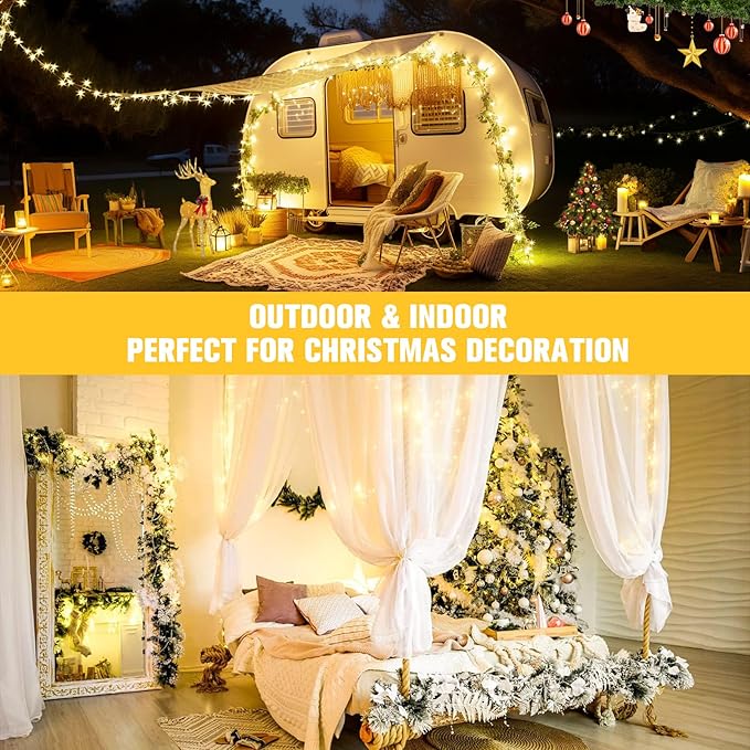 JMEXSUSS 2 Pack Battery Operated String Lights with Remote, Total 66ft 200 LED Battery Christmas Lights Outdoor Indoor, Twinkle Light for Christmas Tree Bedroom Porch Garland Yard Decor (Warm White)