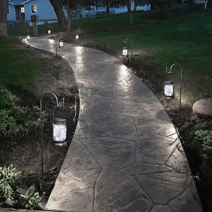 Mlambert Cool White 4 Pack Solar Hanging Mason Jar Lights with Stakes, Waterproof Decorative 30 LEDs Outdoor Solar Lantern Lamp Patio Garden Tree Yard