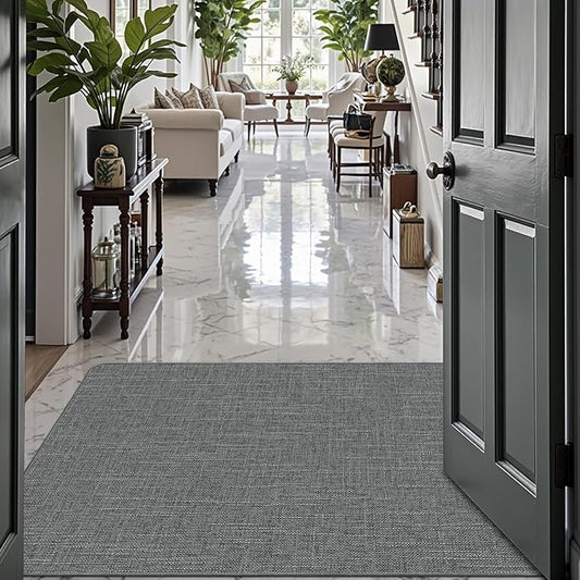 LUMI Ultra Thin Door Mat for Entryway, Low Profile Non Slip Rubber Backing Indoor Doormat, Easy Clean Welcome Entrance Mat for Inside House, Patio, Greenish Grey 20"x32"