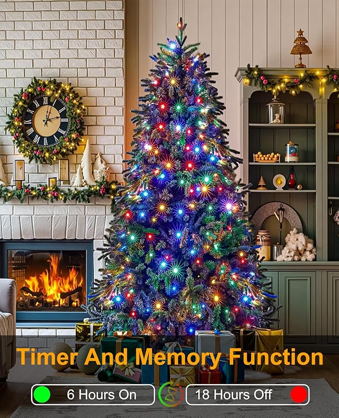 40FT 120 LED Christmas Lights Outdoor, Green Wire Christmas Tree Lights with 8 Modes & Waterproof, Connectable Plug in String Light for Indoor Bedroom Yard Party Wedding Decorations, Multicolor