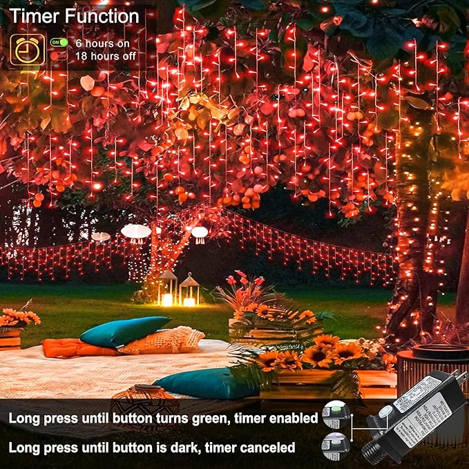 Red Christmas Lights Outdoor, 33ft 400 LED Icicle Lights for Outside Clear Wire Connectable Twinkle Light with 8 Modes Timer Plug in Waterproof for Window Party Wedding Holiday Decorations