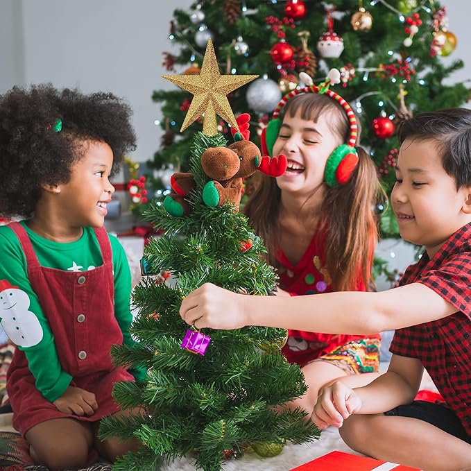 Christmas Tree Topper, 1PCS 4" Gold Glitter Star Tree Topper, 3D Xmas Shatter-Proof Mini Bethlehem Star Tree Topper Decorations, Waterproof Christmas Decor for Holiday Home Outdoor Ornament