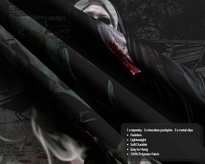 QGHOT Halloween Tapestry, Gothic Horror Movie Tapestry Wall Hanging Spooky Halloween Backdrop Creepy Scary Nun Haunted House Wall Decor for Bloody Party Decorations (90.6"x70.9")