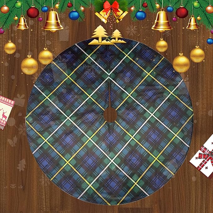 Christmas Tree Skirt 36 Inch – Campbell Clan Tartan Navy Blue and Green Plaid Tree mat for 4–6 FT Xmas Trees, Classic Scottish Holiday Decor for Farmhouse, Home, Office, Indoor or Outdoor