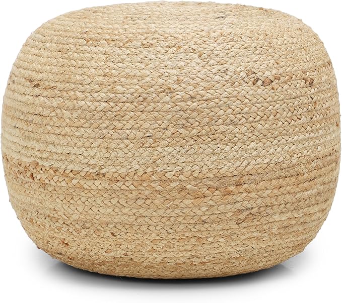 REDEARTH · Jute Circular Jute Pouf Ottoman - Braided Pouffe Accent Sitting Round Footrest for Living Room, Bedroom, Nursery, kidsroom, Patio, Gym; 100% Jute (19.5"x19.5"x14"; Jute Natural)
