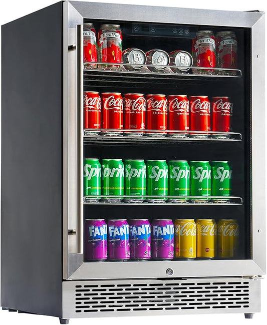 Albott Beverage Refrigerator-24 In fridge with Glass Door, Adjustable Shelves and LED Touch Panel, Under Counter Design for Wine Beer, Built-In or Freestanding Use, 34-64℉