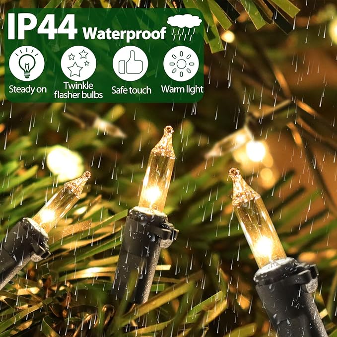 Clear Christmas Lights 25FT 100 Incandescent Bulbs Warm White Mini Lights with Black Wire for Christmas Tree, Garland, Thanksgiving, Wedding, Party, Home, Indoor & Outdoor Festival Decoration