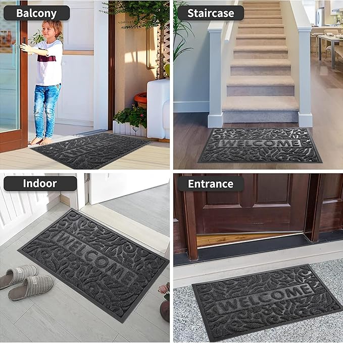 Yimobra Welcome Mat Outdoor, 36x24 Waterproof Door Mat Outside Entrance, All-Weather Non Slip Front Door Mat, Low-Profile Entryway Mat Indoor, Porch and Patio, Grey