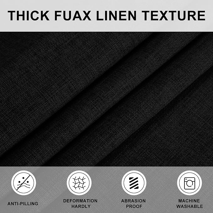 Hiasan Round Linen Tablecloth 50 Inch - Wrinkle and Stain Resistant Washable Polyester Fabric Table Cloth for Dining Room Kitchen Party, Black