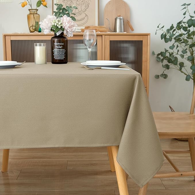 Biscaynebay Textured Fabric Square Tablecloths 60x60 Inches, Natural Water Resistant Spill Proof Table Cloth Small Card Folding Table Covers for Dining, Kitchen, Wedding and Parties, Machine Washable