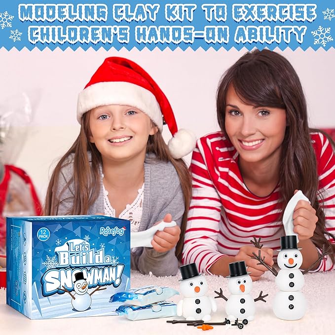 48 Pack Christmas Gifts for Kids, Snowman Kit Toys, Build a Snowman Kit DIY Christmas Craft Gifts, Creative Air Dry Modeling Clay, Xmas Activities Snowman Making Kit for Holiday Favor Supplies