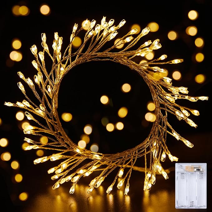 2 Pack Fairy Lights Battery Operated, Twinkle String Lights Waterproof Silver Wire 5 Feet 60 Led Firecracker Starry Lights for DIY Wreath Wedding Party Bedroom Mason Jar Holiday Christmas, Warm White