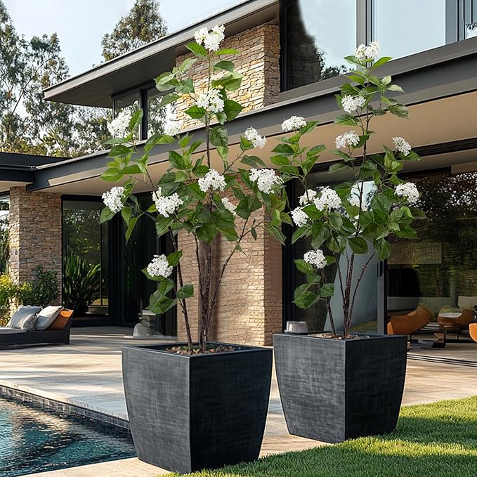 Fake Plants Home Decor Artificial Plants Outdoor Hydrangea Artificial Plants Indoor Fake Tree Living Room Decor Artificial Tree Porch Decor Fiddle Leaf Fig Tree 6Ft (White)