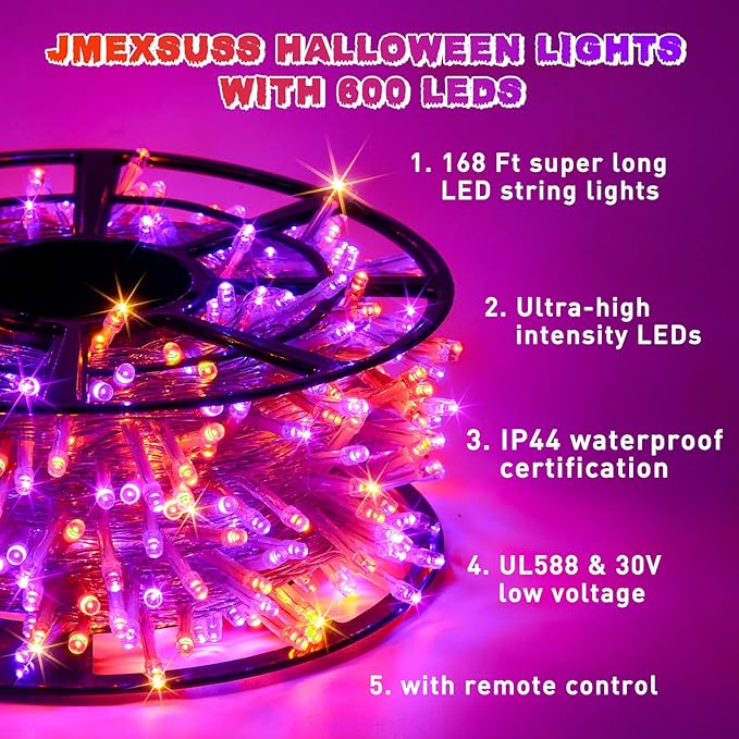 JMEXSUSS 600 LED Christmas String Lights Outdoor, Orange and Purple Lights Clear Wire, Christmas Twinkle String Lights Plug in for Tree Christmas Decorations