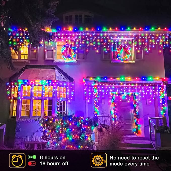 Icicle Christmas Lights Outdoor, 66FT 640 LED Icicle Lights for Outside with 8 Modes Timers, Waterproof Plug in Connectable String Light for Indoor Home Fence Yard Party Decorations, Multicolor