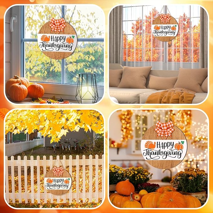 Fall Wreaths for Front Door Happy Thanksgiving Turkey Wooden Hanging Sign Fall Welcome Wreaths with Bow Turkey Farmhouse Wall Decoration for Home Autumn Harvest Front Porch Decor