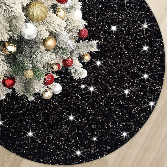 Black Tree Skirt Christmas 21 Inch Decorated Sequin Tree Skirt Velvet Xmas Tree Mat Soft Thick Tree Cover Base Sparkling Small Skirt for Artificial Trees Halloween Supply for Home Family Decorations