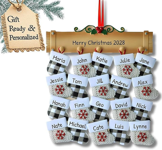 3D Stockings Family of 20 Ornament 2025 Personalized Family Christmas Ornaments 2025 | Holiday Stockings Personalized Tree Ornaments for Grandchildren, Siblings & Grandkids of Twenty Ornament