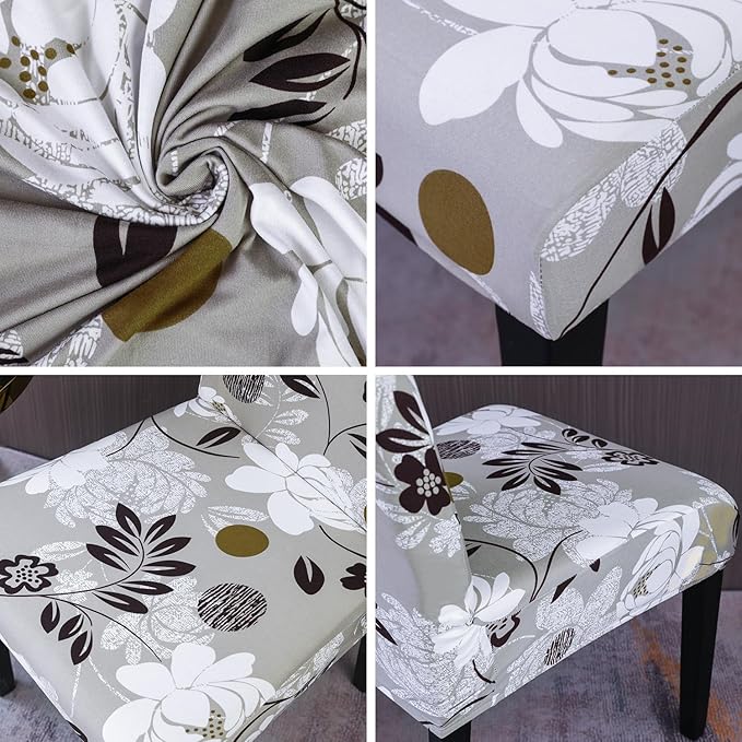 JQinHome Chair Covers for Dining Room Set of 6, High Stretch Removable Washable Parsons Chair Slipcover for Home Party Hotel Wedding Ceremony (Flower,6PCS)