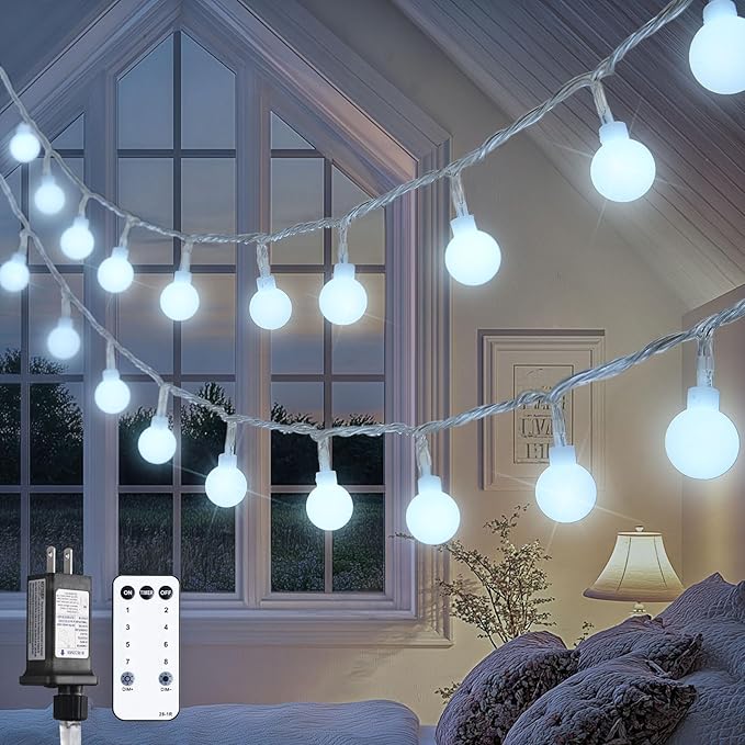 JMEXSUSS 100ft Globe String Lights Indoor Outdoor Waterproof, 200 LED White Christmas Fairy Lights Plug in with Remote, Connectable Hanging Lights for Bedroom Tent Camping Patio Wedding Garden Decor