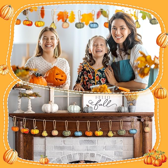 24 Pcs Fall Tree Ornaments Thanksgiving Tree Decoration 3D Felt Maple Leaf Pumpkin Hanging Ornaments for Farmhouse Harvest Autumn Fall Decorations(Pumpkin)