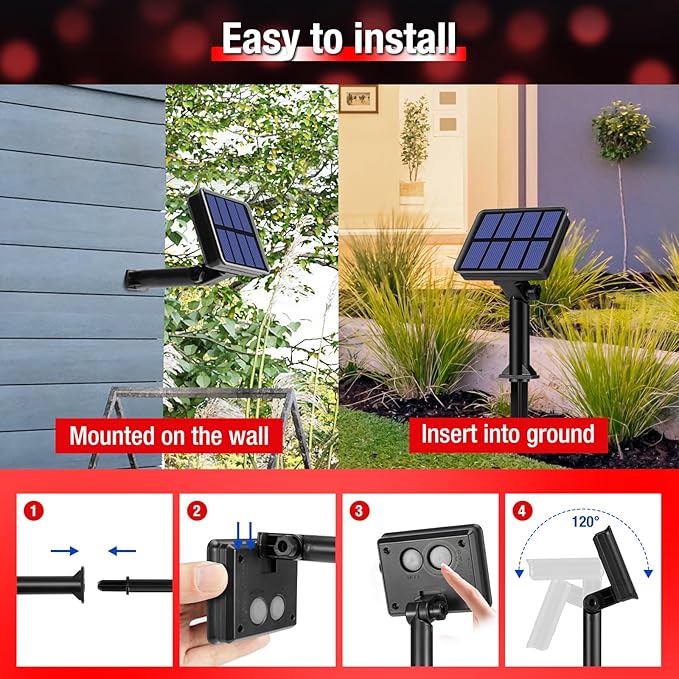 4 Pack Solar String Lights Outdoor - 320LED 132FT Solar Fairy Lights Waterproof 8 Modes, Copper Wire Solar Powered Twinkle Lights for Outside Tree Garden Christmas Wedding Party Decor, Red