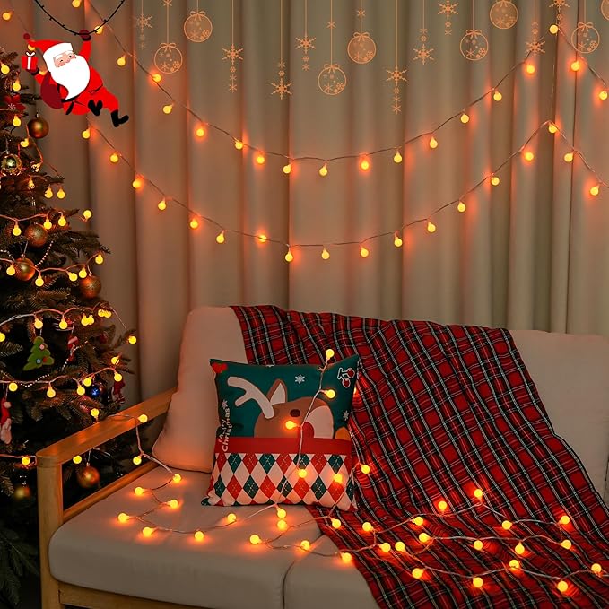 JMEXSUSS Orange String Lights Indoor, Connectable 100 LED Globe String Lights Plug in with Remote, 33ft 8 Modes Orange Halloween Lights Outdoor for Bedroom Thanksgiving Party Halloween Decor
