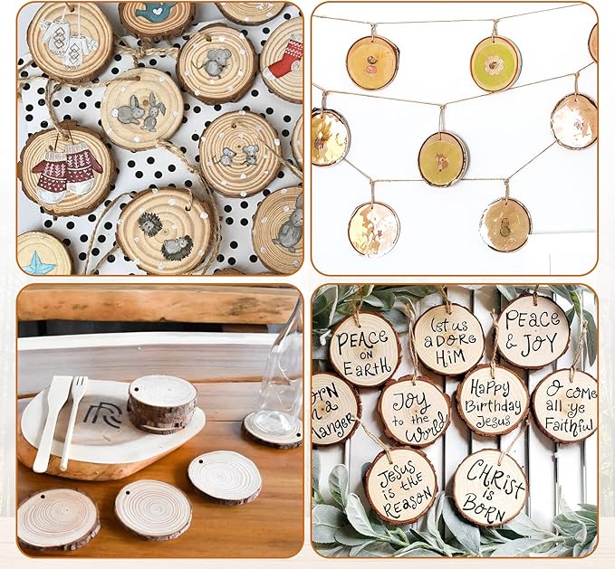 30 Pcs Wood Slices with Hole, 2.3-2.8 Inch Unfinished Wood, Wood Rounds for Crafts, Wood Crafts, Round Wood for Doodle, Splice, Paint, Art, Decorate, Ornament