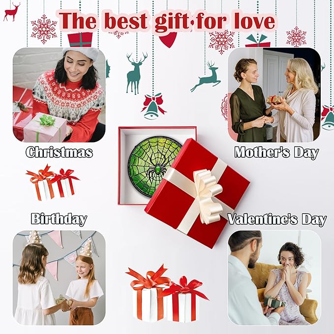 Stained Glass Window Hanging - Black Green Horror Spider Web Suncatcher for Doors Garden Patio Sun Catchers Decor Christmas Halloween Birthday Gifts for Women Men Mom Nana Friend 7.8 in