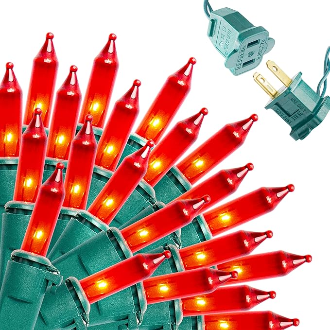 Joiedomi Red Christmas Lights Outdoor,42.8FT Christmas Tree Lights Outside,200(2x100) Count String Lights,Green Wire Xmas Lights for Decorations Indoor Holiday Theme Party Yard House