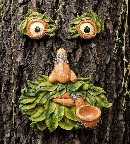 Tree Face Decor Outdoor,Whimsical Outdoor Art with Bird Feeder,Tree Hugger Bark Ghost Face Decoration Funny Yard Art,Garden Creative Decoration (8 INCH)