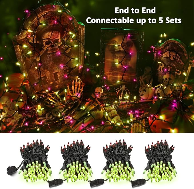 Brizled Waterproof Purple & Green Halloween Lights, 100 Count Incandescent Mini String Lights, UL Listed for Indoor Outdoor Use