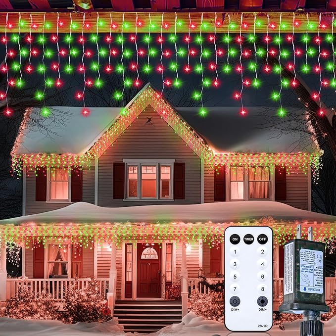 Brightown Icicle Lights Outdoor, 40 FT 432 LED Icicle Christmas Lights with 81 Drops,8 Modes, Icicle String Lights with Remote Timer, Waterproof Christmas Light for Outdoor Tree Decor, Red & Green