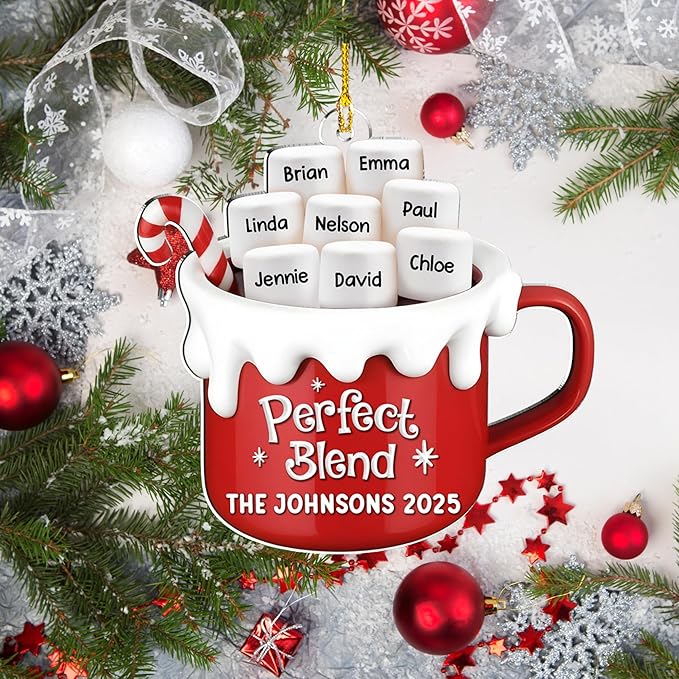 A Blend of Christmas Cheer Personalized Acrylic Ornament – Custom Name Charms Family Members up to 10 People, Holiday Decoration for Family Members & Friends
