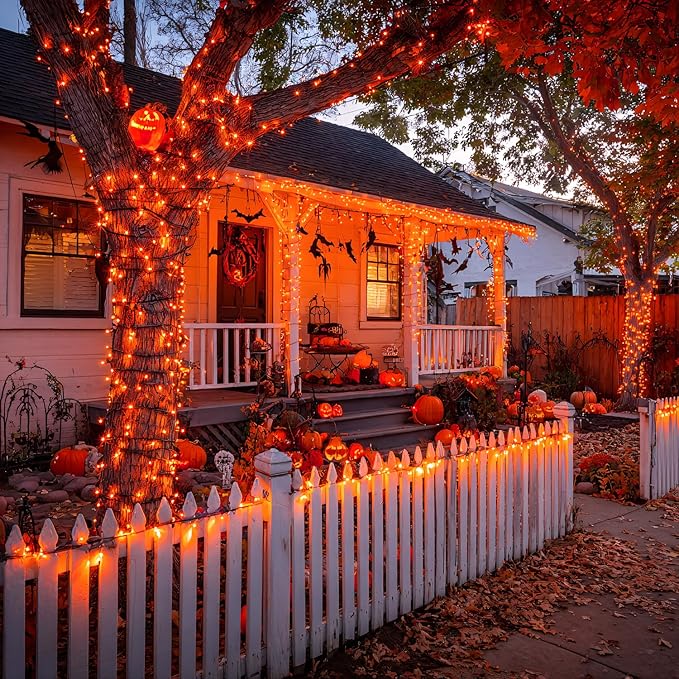 JMEXSUSS 2 Pack Halloween Solar Lights Outdoor, Total 400 LED 151FT Orange Solar Lights Outdoor Waterproof, 8 Modes Christmas String Light for Outside Tree Patio Yard Garden Halloween Decorations