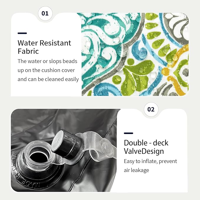 Inflatable Ottoman Stool D31 xH14 for Outdoor/Indoor Use, Water Repellent Patio Foot Rest Stool with Portable Handle,Round Pouf Ottoman Suitable for Garden,Deck and Camping - Damask Green