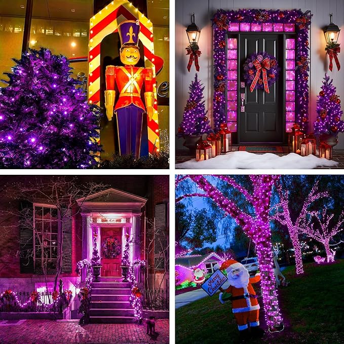 JMEXSUSS 600 LED Purple Halloween Lights Outdoor, 8 Modes Purple String Lights Indoor, 168ft LED Christmas Light Plug in for Bedroom Fireplace Party Halloween Christmas Tree Decorations