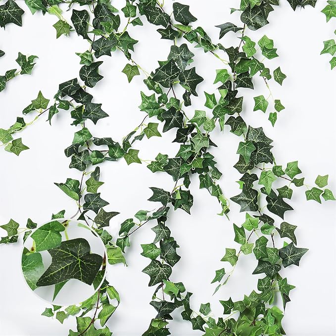 RECUTMS 3 Strands Artificial Ivy Vines 6.4Ft Green Ivy Garland Faux Hanging Plants Greenery Decoration Artificial Vines for Home Decor Indoor Home Wall Wedding Room Decor(Green)