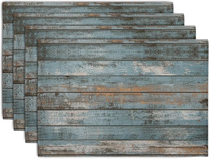 Rustic Wooden Board Print Placemats Set of 4 Vintage Wood Grain Texture Farmhouse Place Mats Washable Heat Resistant Non-Slip Linen Table Mats for Party Kitchen Dining Outdoor Indoor Decor