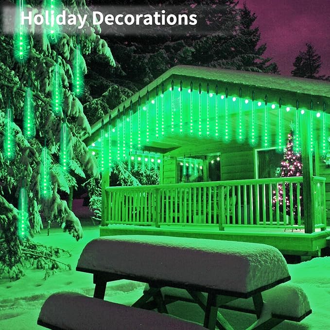 4 Pack Christmas Meteor Shower Rain Lights, 20-Inch 40 Tube 1440 LEDs Icicle Outdoor Raindrop Lights for Xmas, Halloween, Wedding, Party, Tree, Holiday Decoration, Green