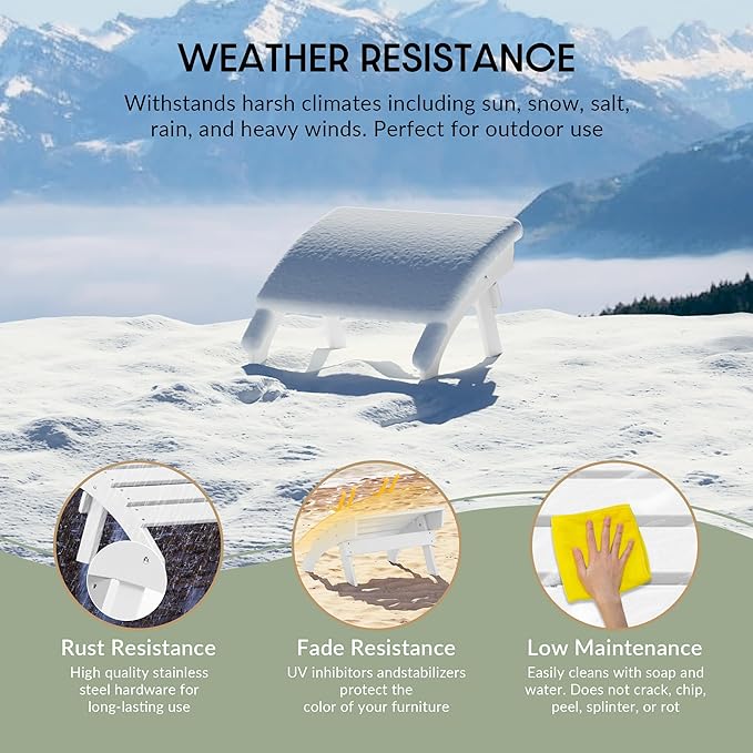 WestinTrends Dylan Outdoor Patio HDPE Adirondack Ottoman Footrest, White