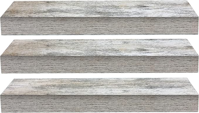 Sorbus Floating Shelves - 3 Pack 16 Inch Rustic Wall Shelves for Bedroom, Kitchen, Living Room, Bathroom Shelves, Home Decor, Office - Floating Shelf for Trophy, Books, Frames, Toilet Paper